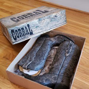 Gray Leather Cowboy Western Boots Corral Vintage